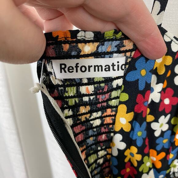 Reformation Crimini Black Multi Afternoon Floral Danica Slip Dress Sz.0 NWT - Picture 9 of 16